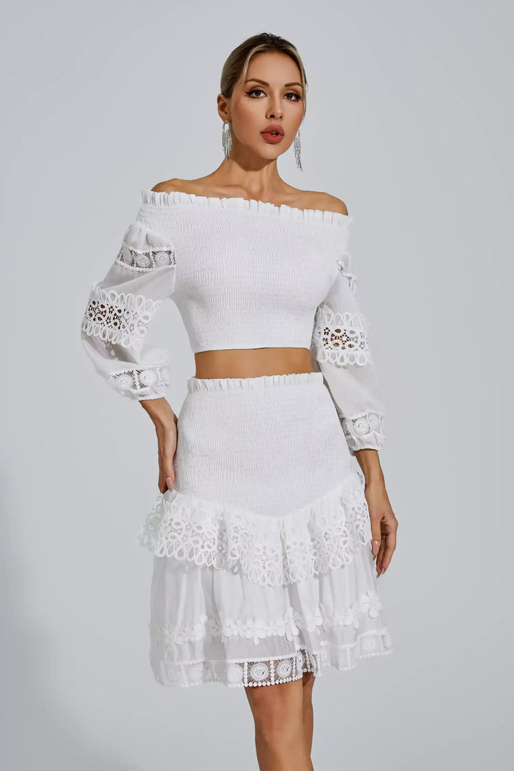 White One Shoulder Embroidered Set