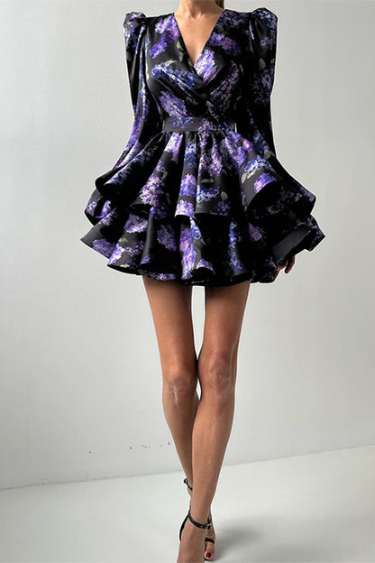 Bubble Sleeve Printed Short Puffy Dress