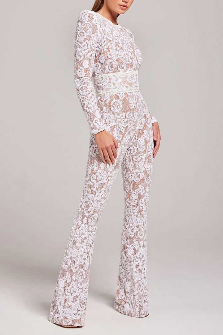 Lace Cutout Waist-cinching Jumpsuit