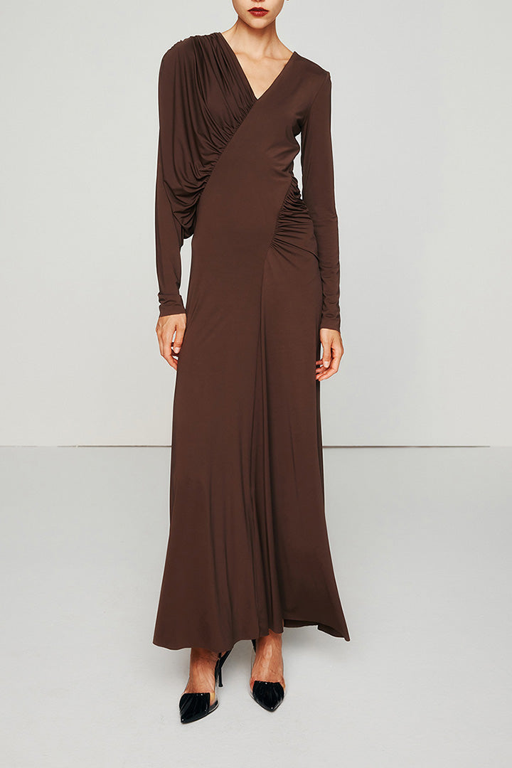 V Neck Asymmetric Slimming Midi Dress