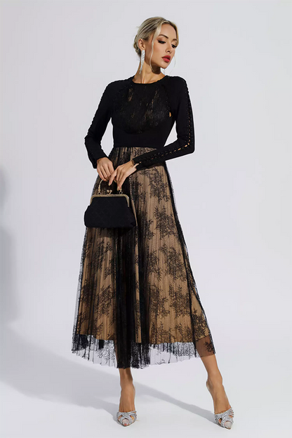 Black Lace Long Sleeve Maxi Dress