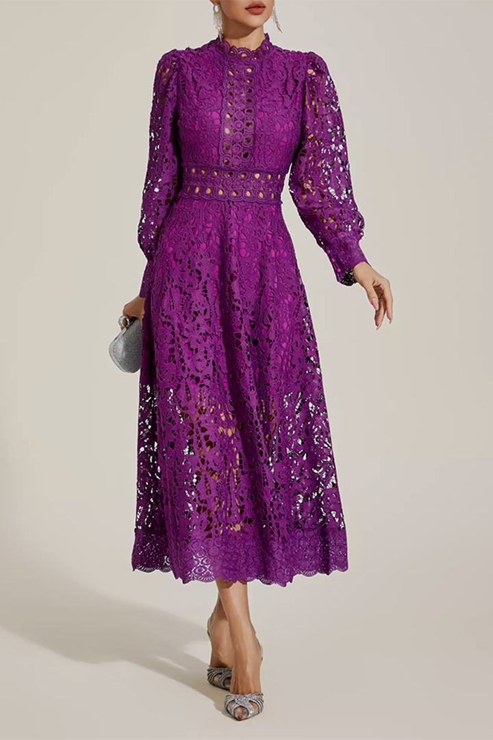 Purple Lace Cutout Maxi Dress