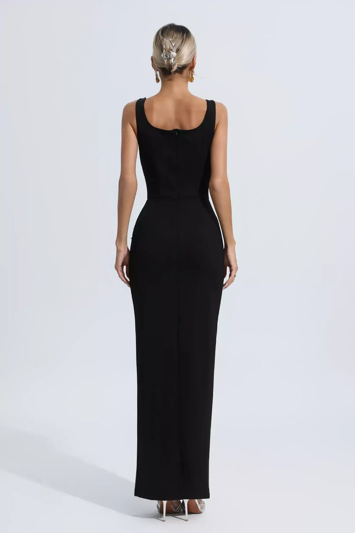 Black Embellished Diamond Maxi Dress