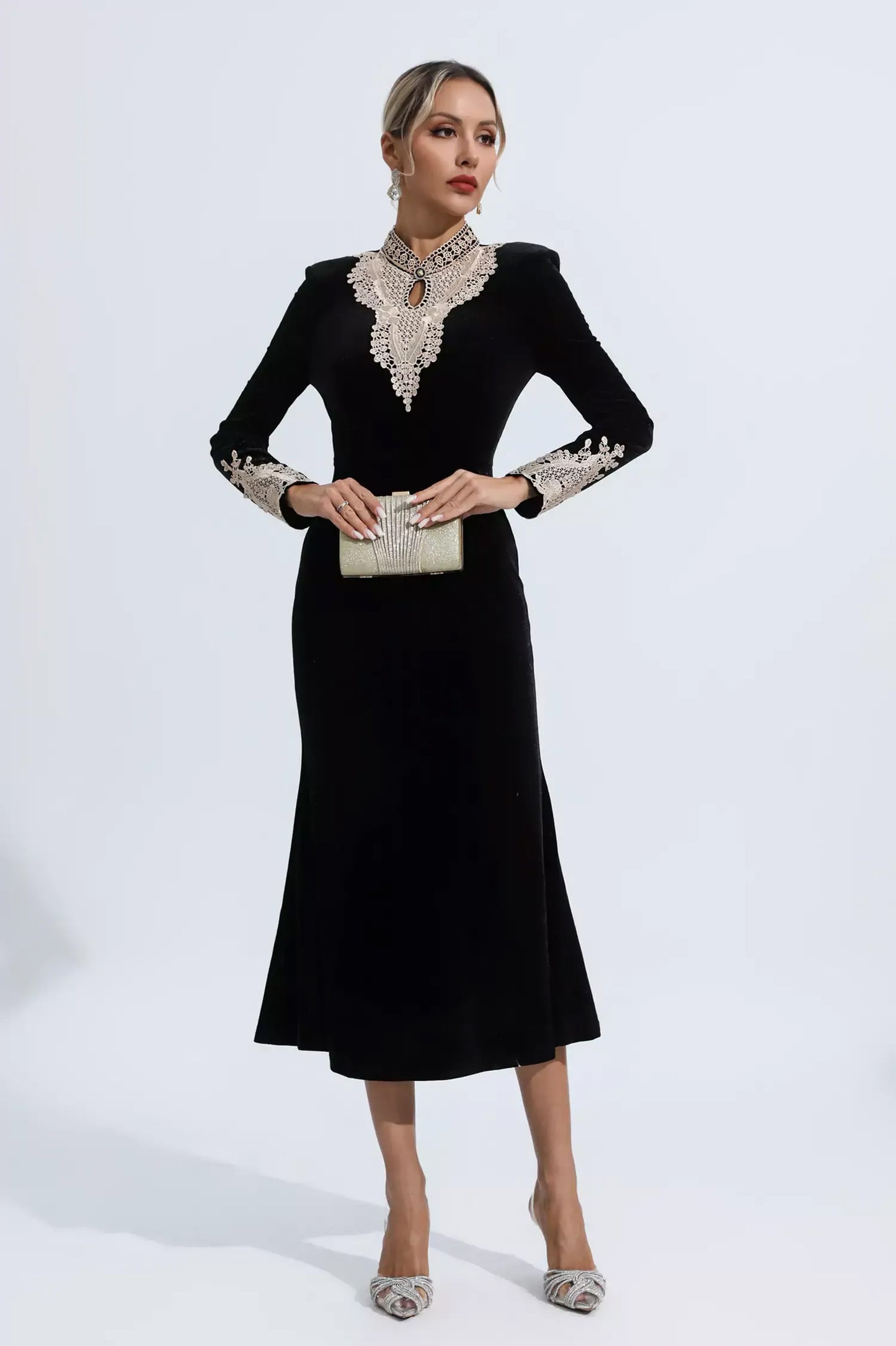 Black Velvet Long Sleeve Dress