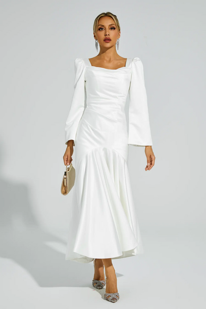 White Satin Evening Dress