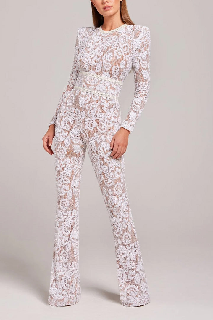 Lace Cutout Waist-cinching Jumpsuit