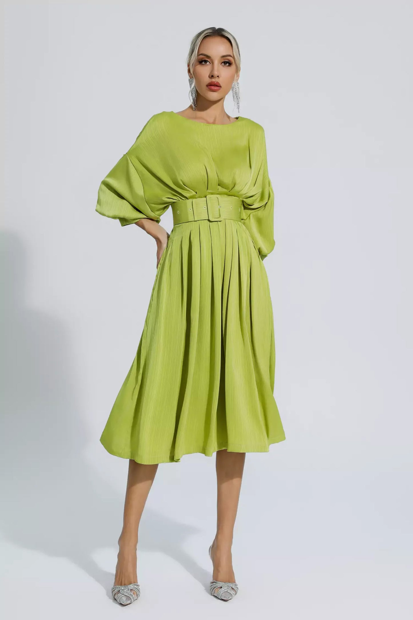 Light Green Satin Midi Dress