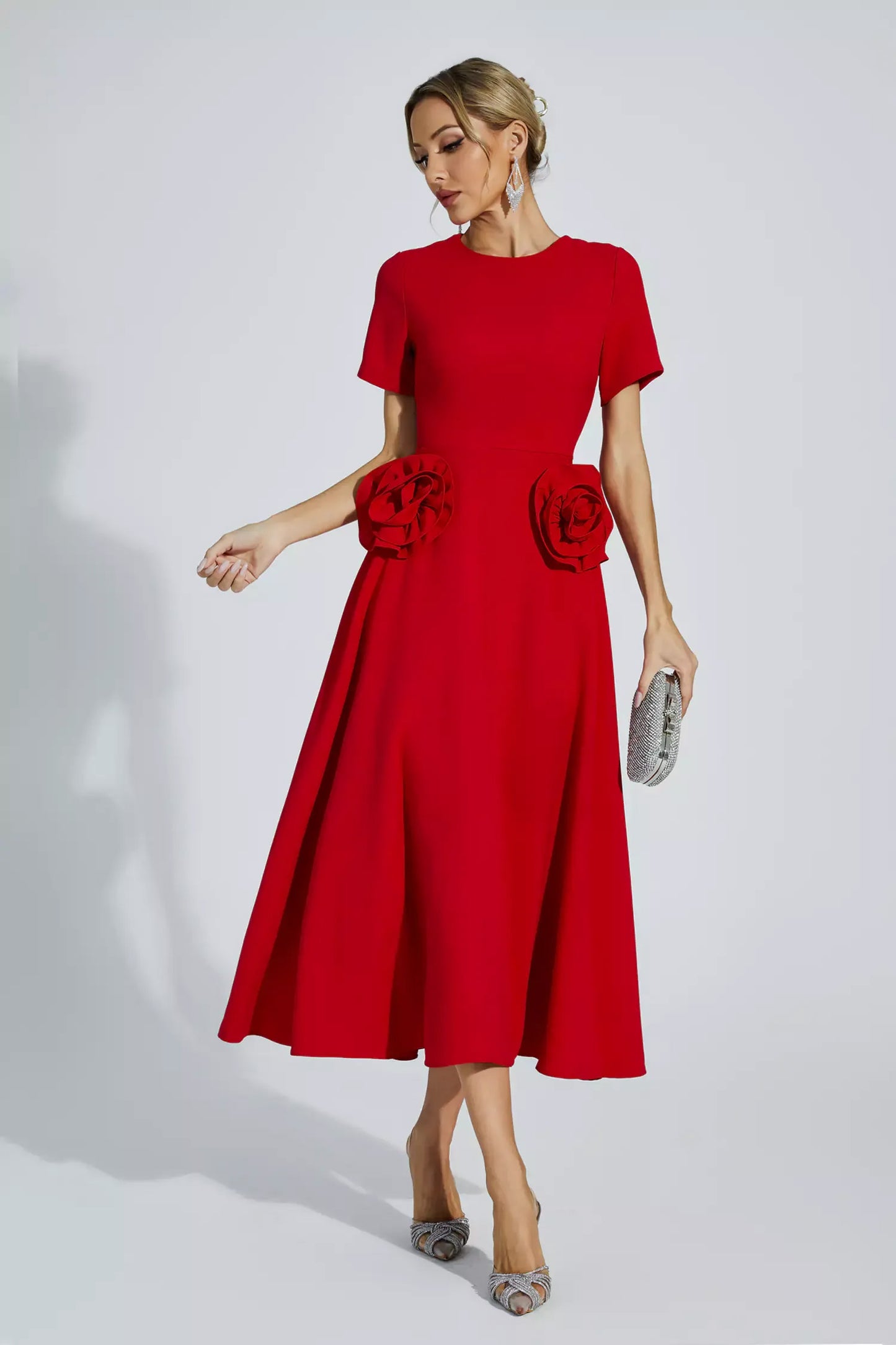 Red Flower Midi Dress