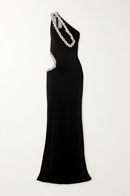 Black Diamonds Neck Split Long Dress