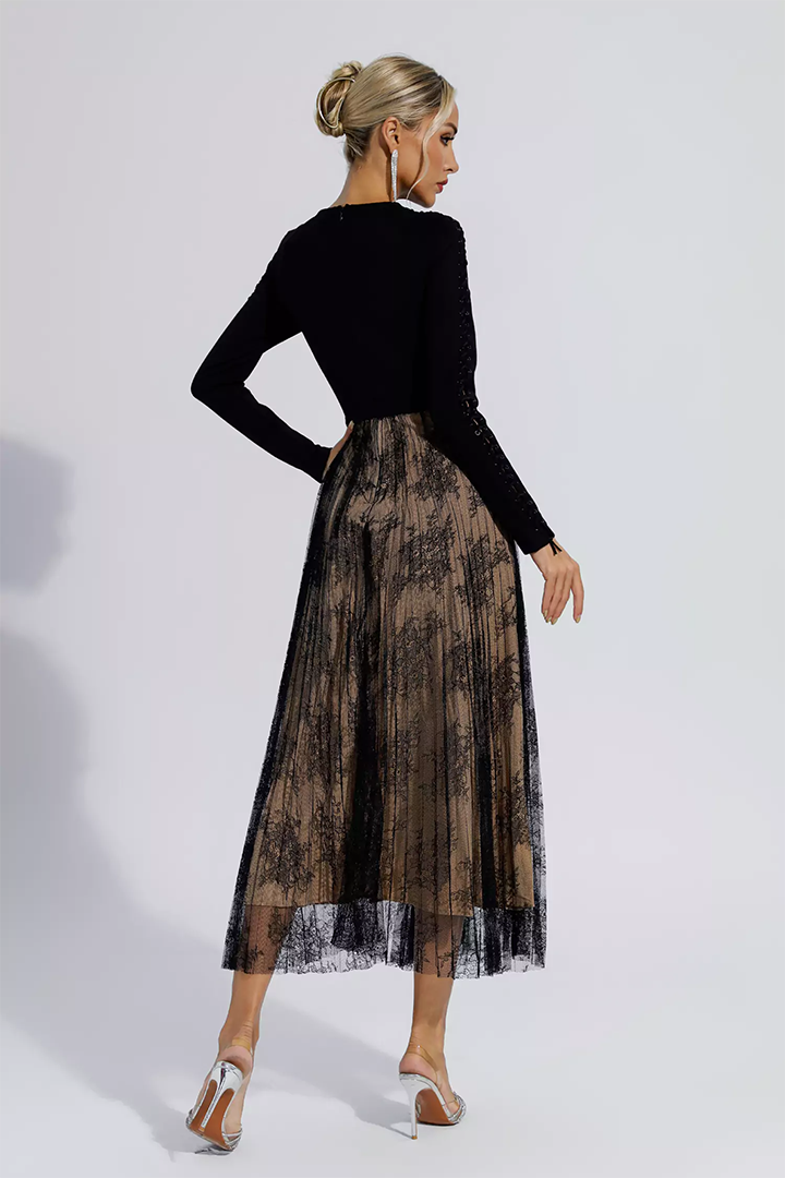 Black Lace Long Sleeve Maxi Dress