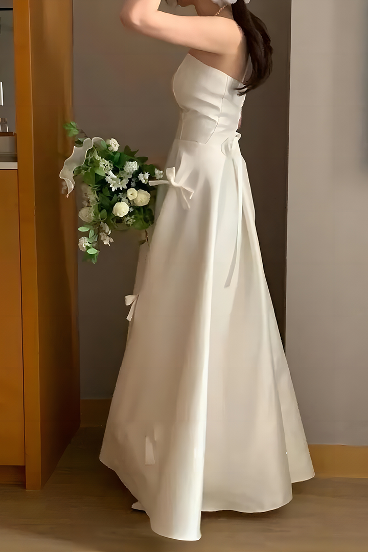 White Elegant Sheath Bow Long Gown Dress