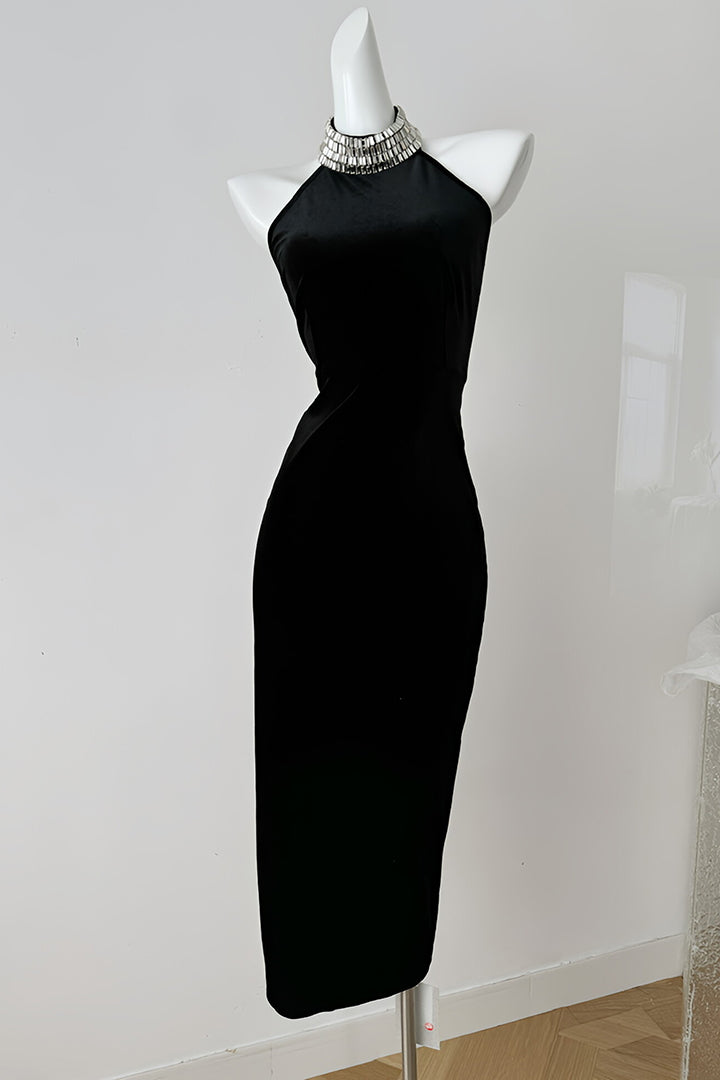 Black Sleeveless Backless Long Dress