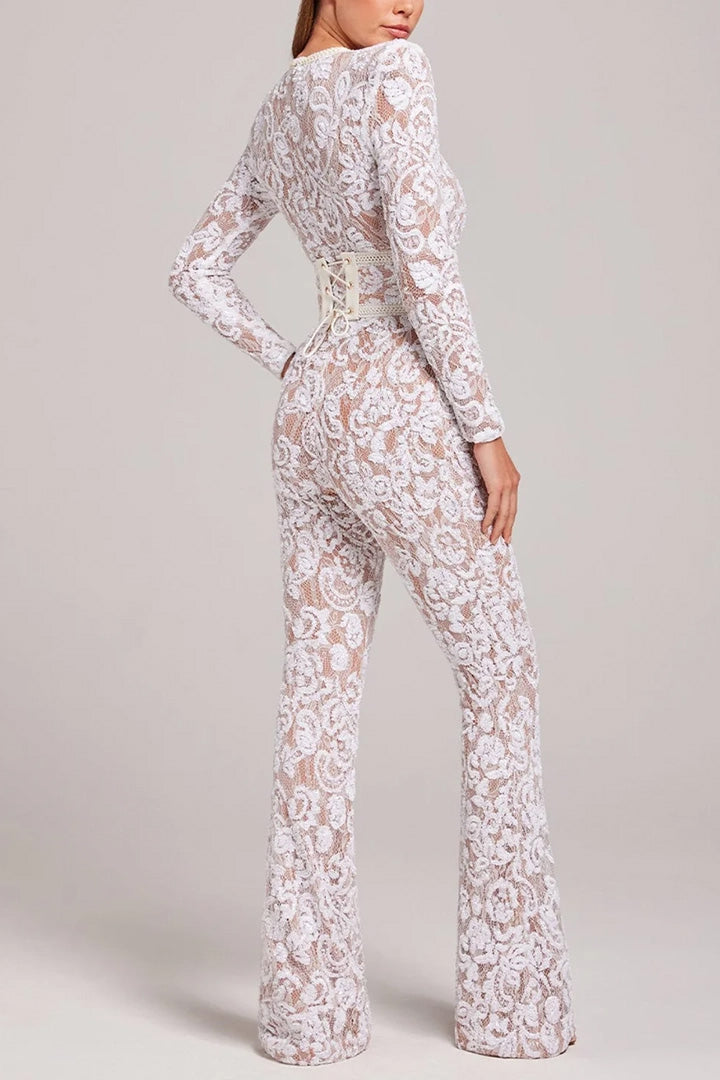 Lace Cutout Waist-cinching Jumpsuit