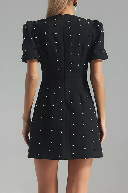 Black Bow Patchwork Rhinestone Mini Dress