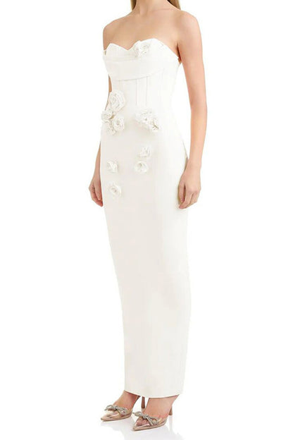 White Rose Slim Waist Split Dress