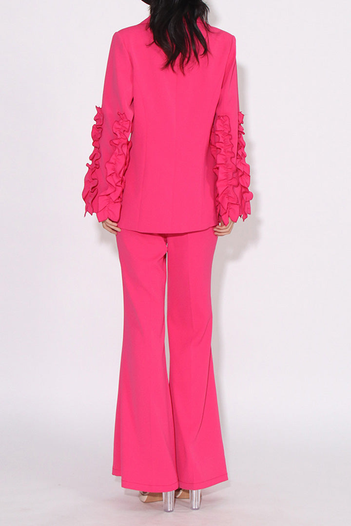 Rose Red Ruffled Long Sleeve Suit