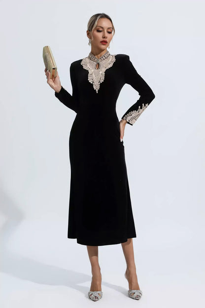 Black Velvet Long Sleeve Dress