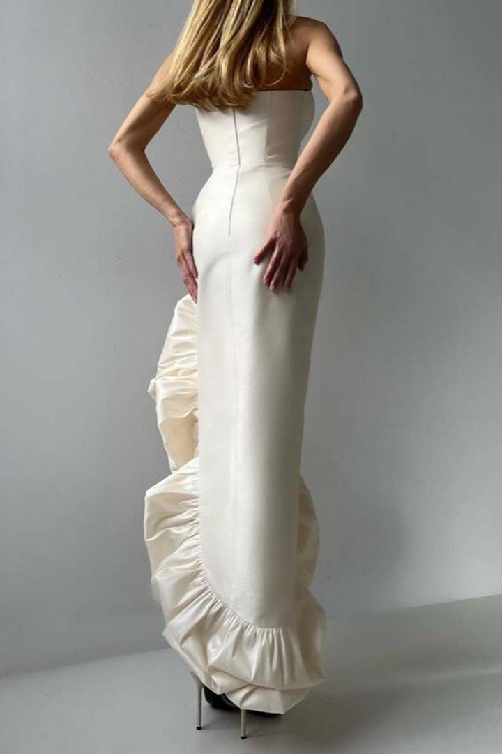 White Irregular Sheath Bandage Midi Dress