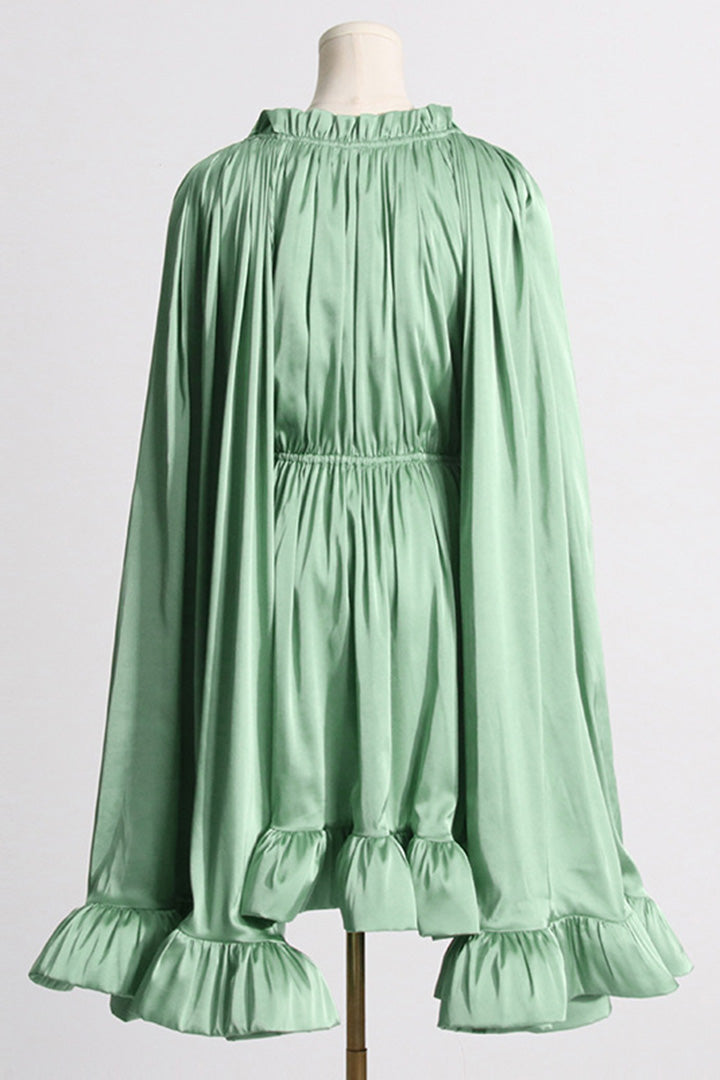 Elegant Pleated Cape Style Ruffle Short Dress