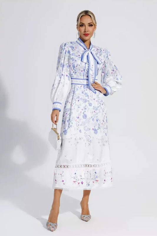 White Long Sleeve Floral Maxi Dress