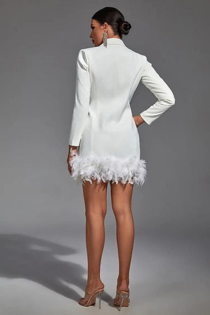 White Feather Blazer Mini Dress