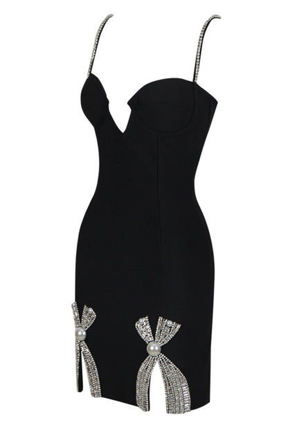 Black Bow Sling Bandage Mini Dress