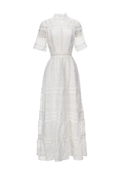 Half Sleeves Lace Midi Dress