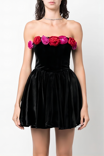 Sheath 3D Floral Embellished Mini Little Black Dress