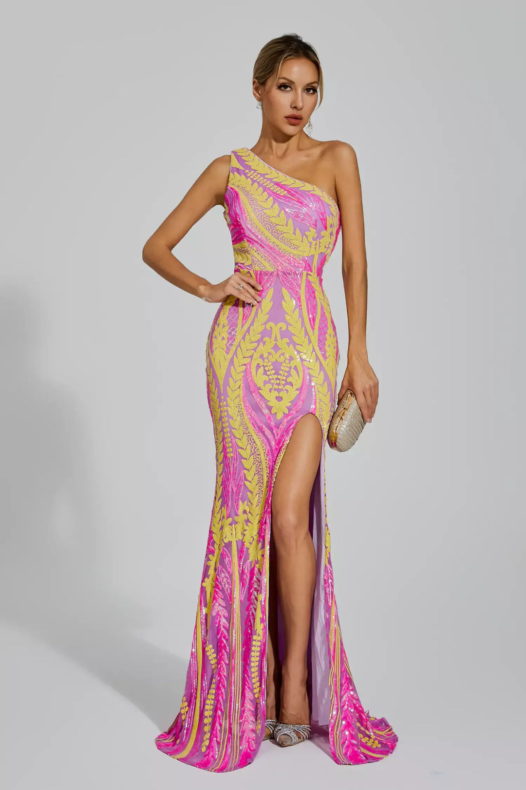 Yellow Pink Colored Maxi Dress