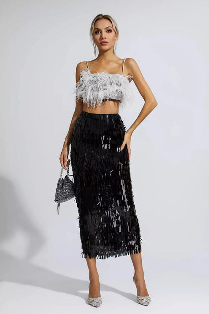 Black Feather Sequin Set