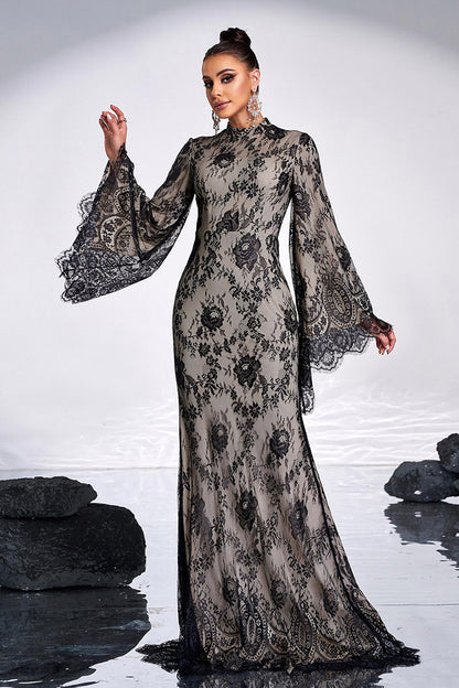 Black Vintage Lace Evening Gown