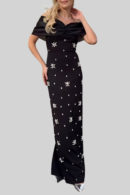 Black Sheath Rhinestone Long Dress