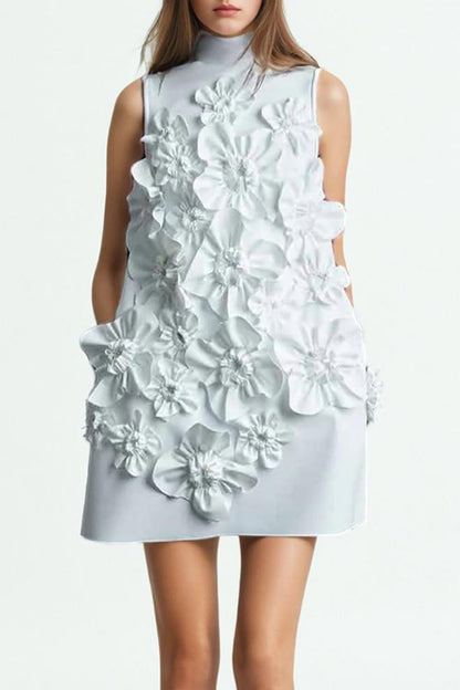 Collar Sleeveless 3D Floral Dress