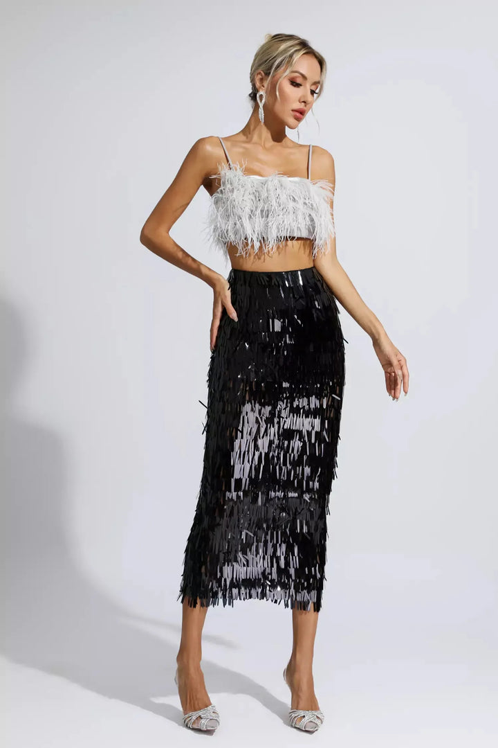 Black Feather Sequin Set