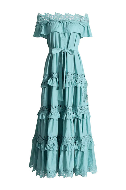 Blue Ruffle Off Shoulder Dress