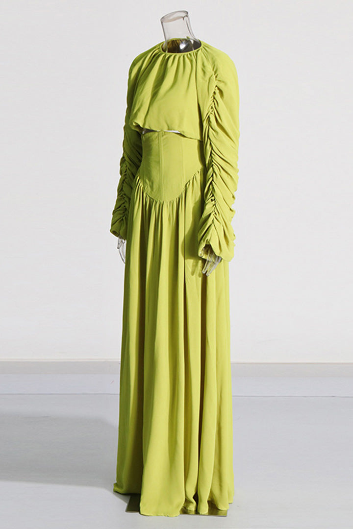 Yellow Green Casual Round Neck Long Dress Set