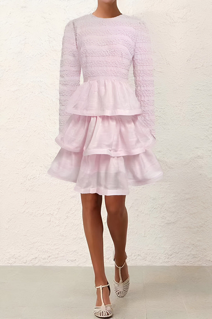 Round Neck Long Sleeve Short Cake Dress