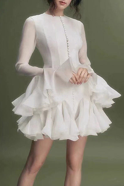 White Flared Sleeve Swing A-Line Mini Dress