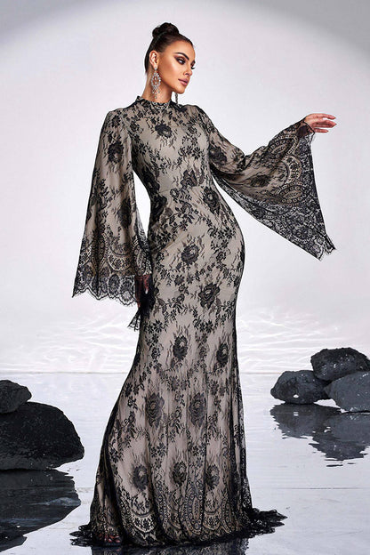 Black Vintage Lace Evening Gown