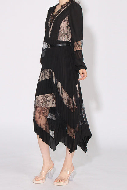 Black Puff Sleeve Lace Midi Dress