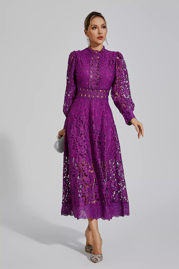 Purple Lace Cutout Maxi Dress