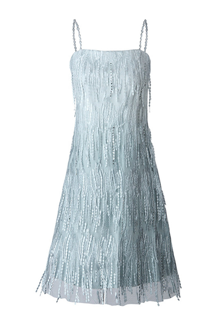 Light Blue Halter Strap Sequined Mini Dress