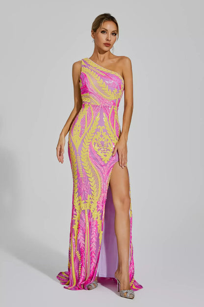 Yellow Pink Colored Maxi Dress