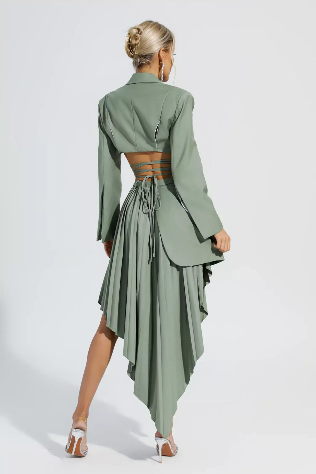 Green Ruffle Blazer Set