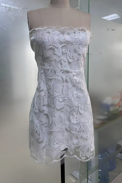 White Jacquard Embroidered Sheath Mini Dress