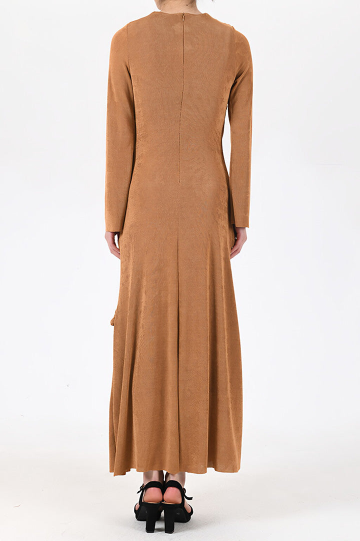 Solid Color Asymmetric Pleated Knit Long Dress