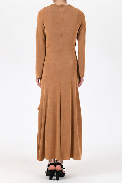 Solid Color Asymmetric Pleated Knit Long Dress