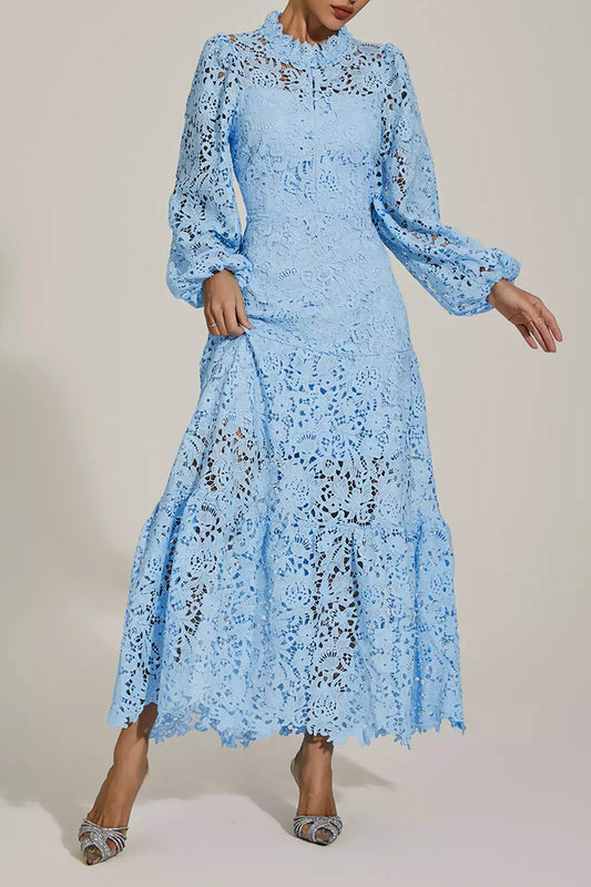 Blue Cut Out Long Sleeve Dress