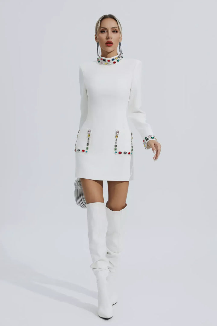 White Diamond Embellishment Mini Dress