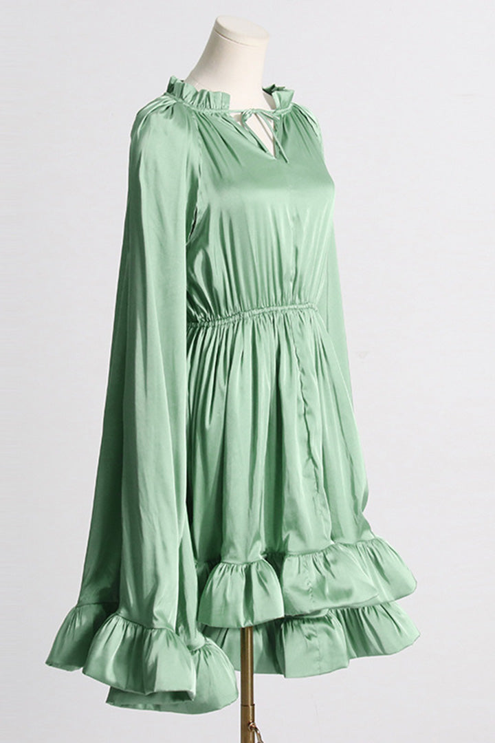 Elegant Pleated Cape Style Ruffle Short Dress